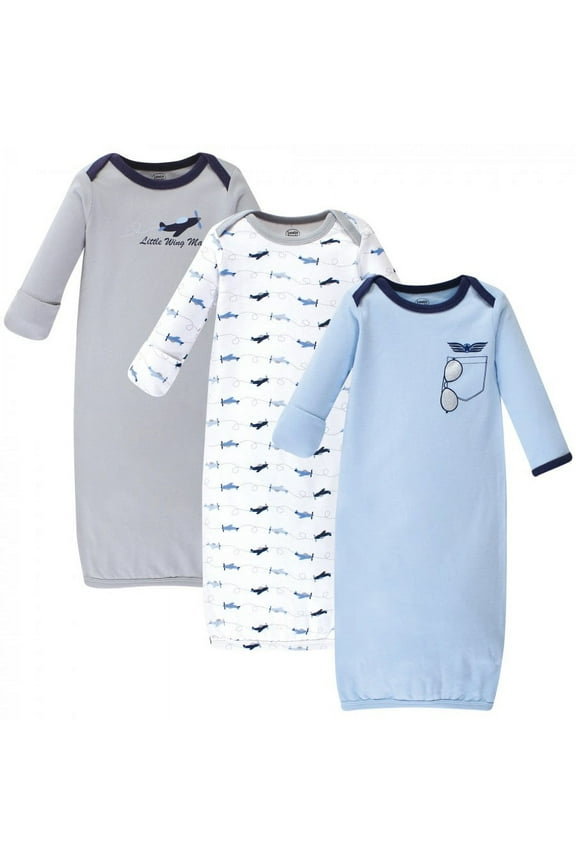 Baby Boy Cotton Long-Sleeve Gowns 3pk, Airplane, 0-6 Months