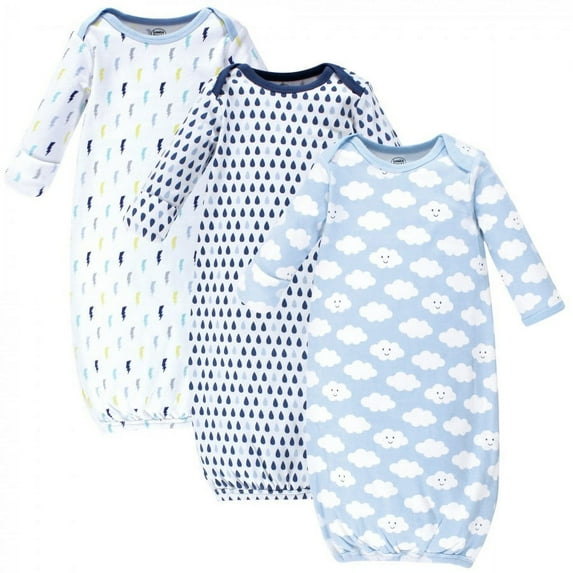 Luvable Friends Baby Boy Cotton Long-Sleeve Gowns 3pk, Boy Clouds, 0-6 Months