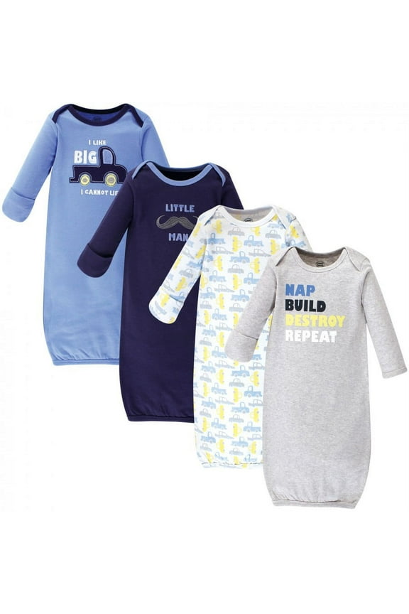 Baby Boy Cotton Long-Sleeve Gowns 4pk, Trucks, 0-6 Months