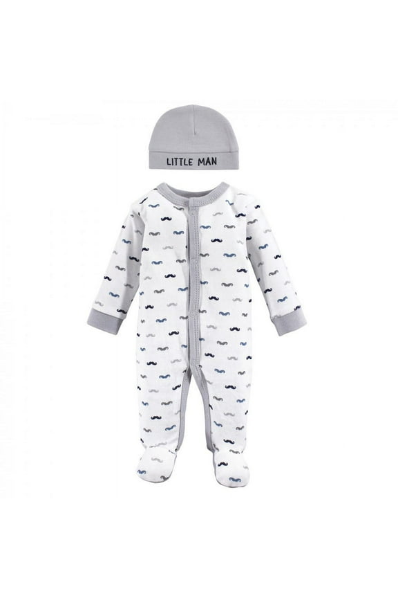 Baby Boy Cotton Preemie Snap Sleep and Play and Cap 2pc Set, Mustache, Preemie
