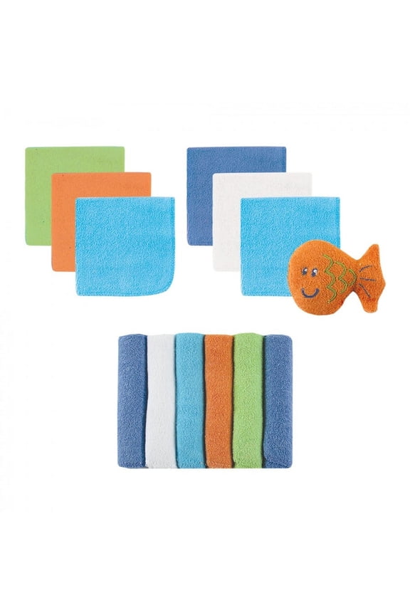 Baby Boy Cotton Rich Washcloths, Blue Solid, One Size