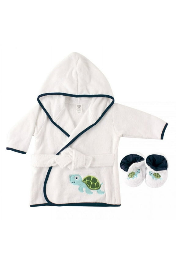 Baby Boy Cotton Terry Bathrobe, Turtle, One Size