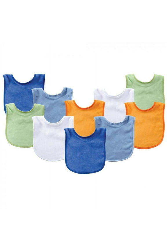 Baby Boy Cotton Terry Bibs 10pk, Blue Orange, One Size