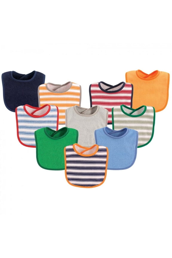 Baby Boy Cotton Terry Bibs 10pk, Boy Stripe, One Size