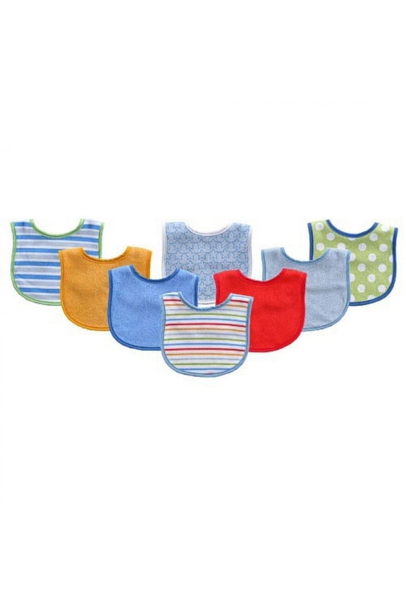 Baby Boy Cotton Terry Bibs 8pk, Blue, One Size