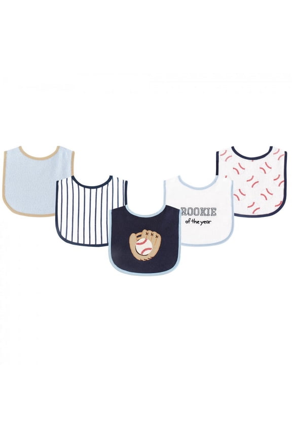 Baby Boy Cotton Terry Drooler Bibs with PEVA Back 5pk, Baseball, One Size