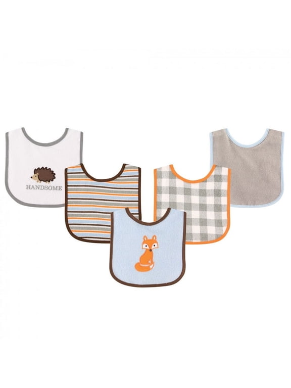 Baby Boy Cotton Terry Drooler Bibs with PEVA Back 5pk, Fox, One Size