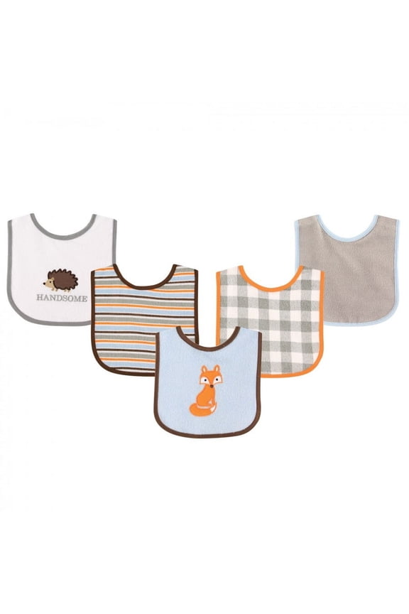 Baby Boy Cotton Terry Drooler Bibs with PEVA Back 5pk, Fox, One Size