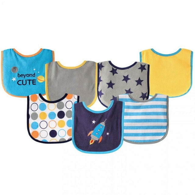 Luvable Friends Baby Boy Cotton Terry Drooler Bibs with PEVA Back 7pk ...