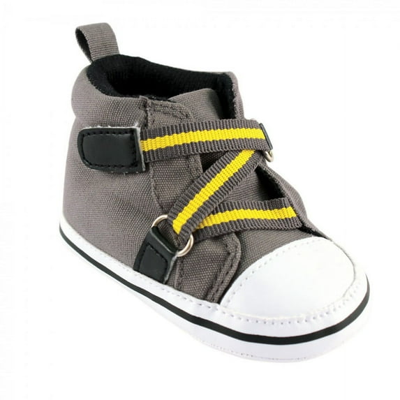 Luvable Friends Baby Boy Crib Shoes, Gray Hi-Top, 12-18 Months