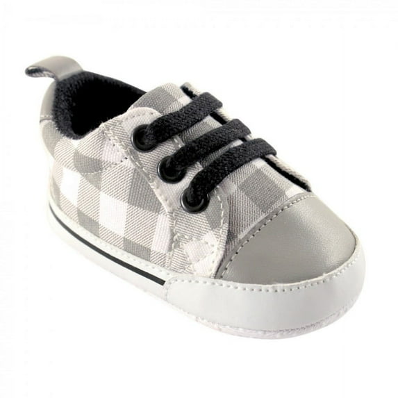 Luvable Friends Baby Boy Crib Shoes, Gray Plaid, 12-18 Months