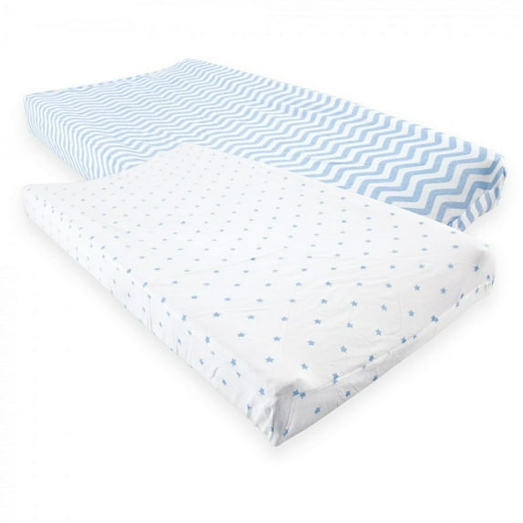 Luvable Friends Baby Boy Fitted Changing Pad Cover, Blue Chevron Stars, One Size