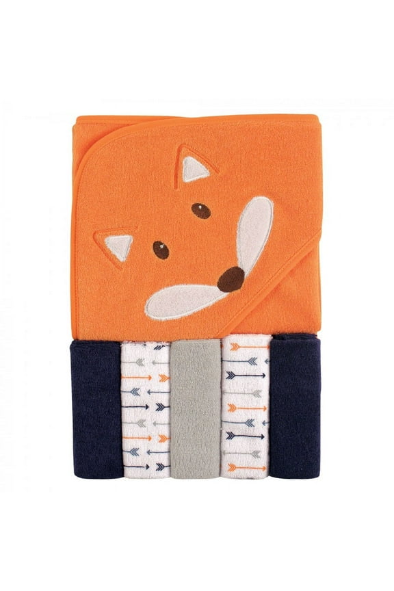 Baby Boy Hooded Towel with Five Washcloths, Boy Fox, One Size