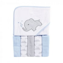 Luvable Friends Baby Boy Hooded Towel with Five Washcloths, Elephant Spray, One Size