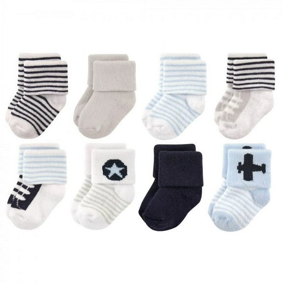 Luvable Friends Baby Boy Newborn and Baby Terry Socks, Airplane, 0-6 Months