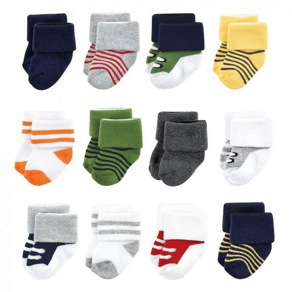 Luvable Friends Baby Boy Newborn and Baby Terry Socks, Athletic 12-Pack, 0-6 Months