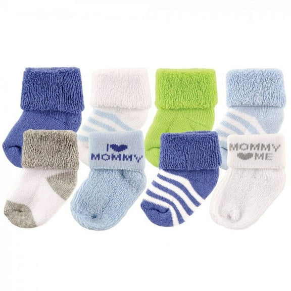 Luvable Friends Baby Boy Newborn and Baby Terry Socks, Blue Mommy, 6-12 Months
