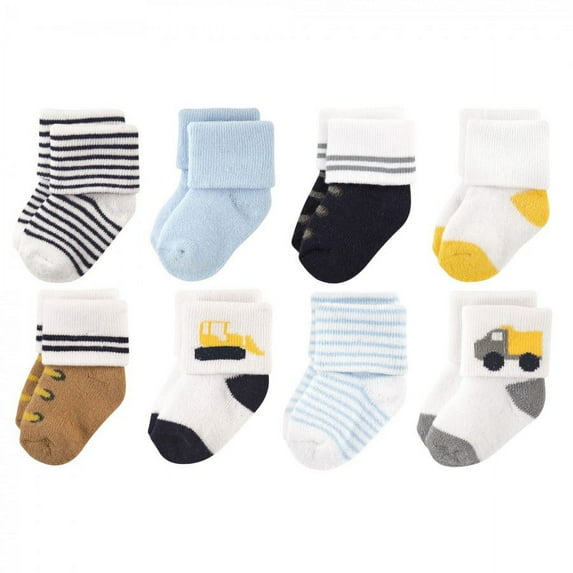 Luvable Friends Baby Boy Newborn and Baby Terry Socks, Bulldozer, 0-6 Months