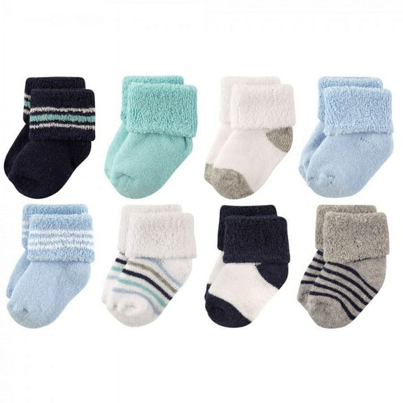 Luvable Friends Baby Boy Newborn and Baby Terry Socks, Mint Navy Stripes, 0-6 Months