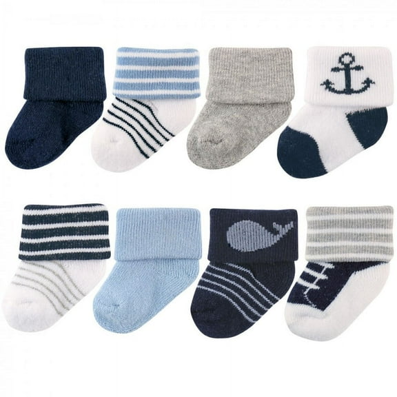 Luvable Friends Baby Boy Newborn and Baby Terry Socks, Whale, 6-12 Months