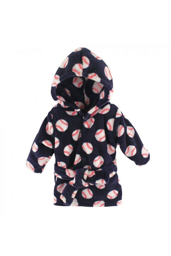 Baby Boy Plush Bathrobe, Baseball, 0-9M