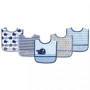 Luvable Friends Baby Boy Waterproof PEVA Bibs 5pk, Blue Whale, One Size