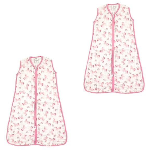Luvable Friends Baby Boy and Girl Muslin Wearable Sleeping Bag, 2 Pack, Unicorn, 0-6 Months