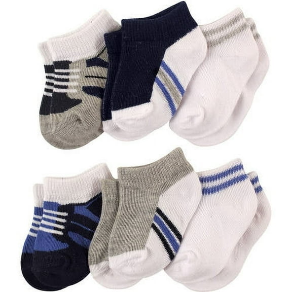 Luvable Friends Baby Boys Cotton Socks, Blue Gray (6 Pack))
