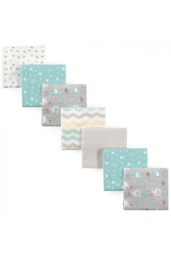 Baby Cotton Flannel Receiving Blankets, Basic Elephant 7-Pack, One Size