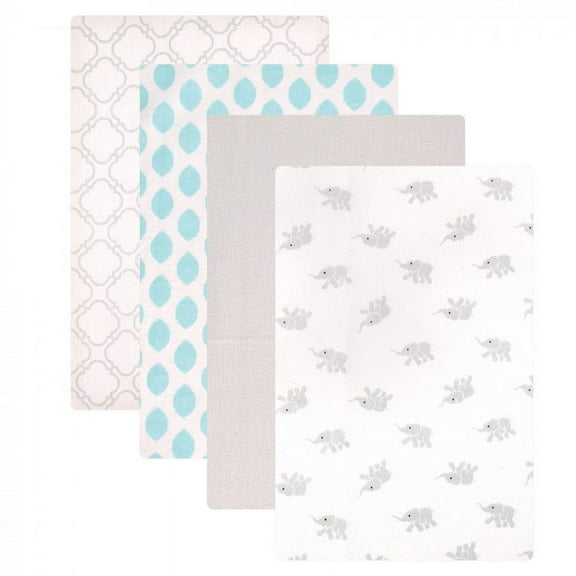 Luvable Friends Baby Cotton Flannel Receiving Blankets, Elephant 4-Pack, One Size