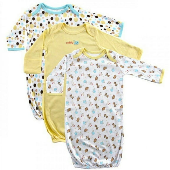 Luvable Friends Baby Cotton Long-Sleeve Gowns 3pk, Yellow, 0-6 Months