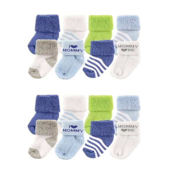 Luvable Friends Baby Cotton Rich Terry Socks 16-Pack, Blue Mommy, 0-6 Months