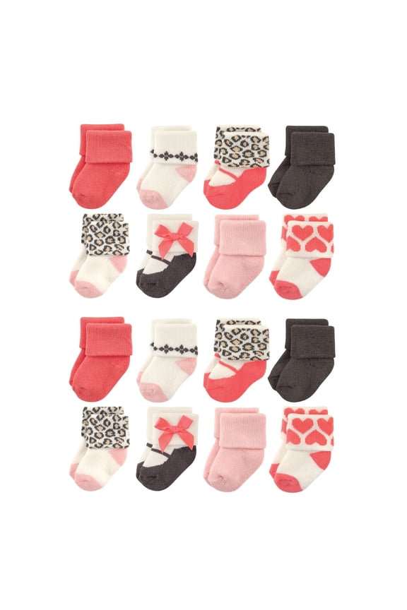Baby Cotton Rich Terry Socks 16-Pack, Leopard, 0-6 Months