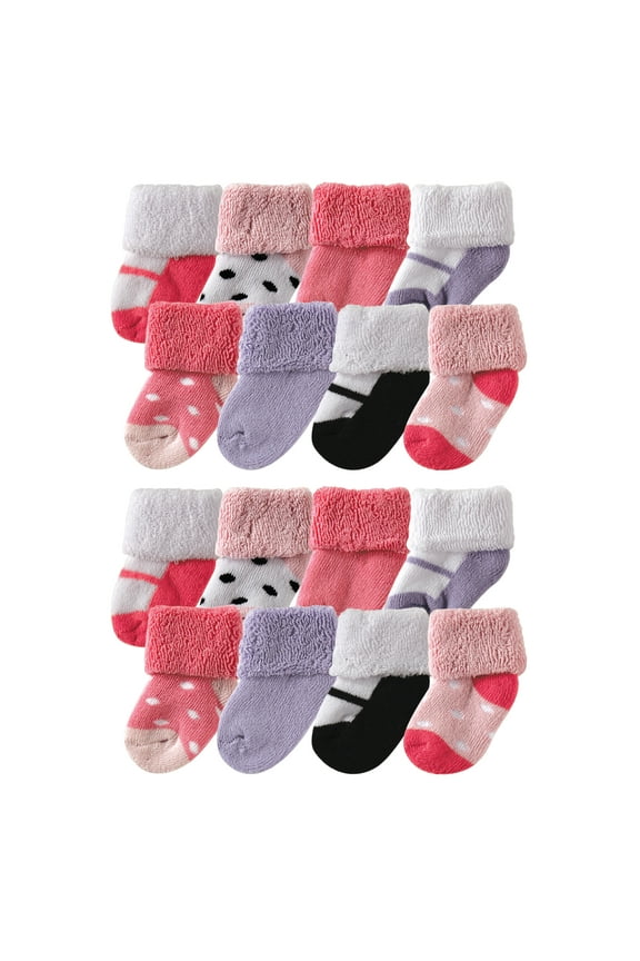 Baby Cotton Rich Terry Socks 16-Pack, Pink Black, 0-6 Months