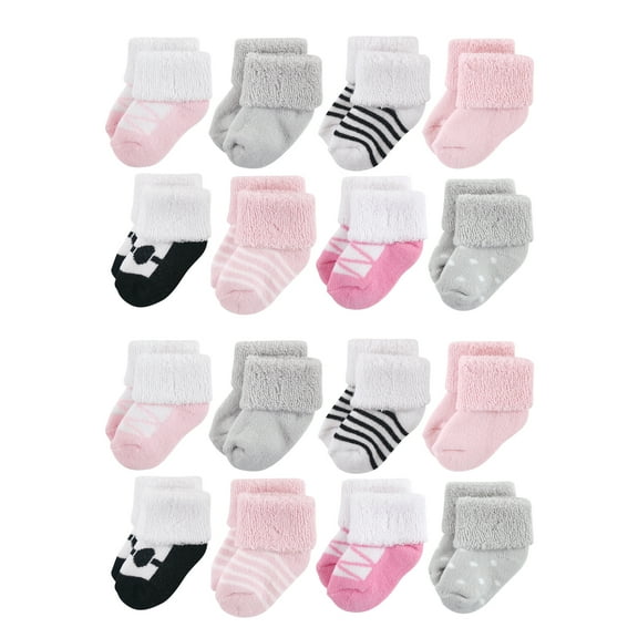 Luvable Friends Baby Cotton Rich Terry Socks 16-Pack, Pink Black Ballet, 6-12 Months