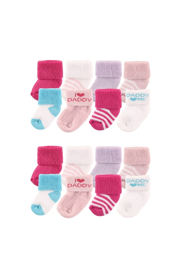 Baby Cotton Rich Terry Socks 16-Pack, Pink Daddy, 0-6 Months