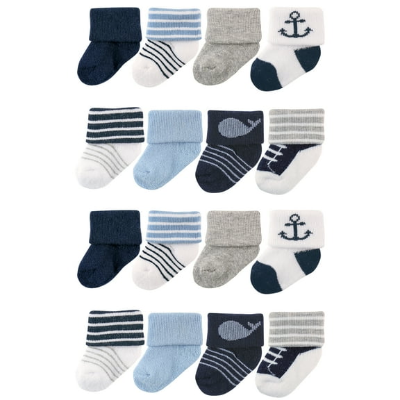 Luvable Friends Baby Cotton Rich Terry Socks 16-Pack, Whale, 0-6 Months