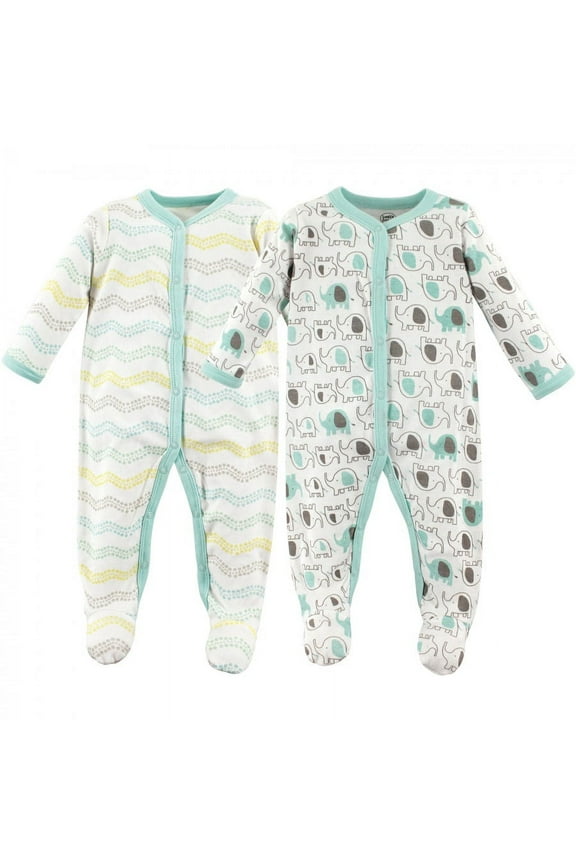 Baby Cotton Snap Sleep and Play 2pk, Elephants, 6-9 Months