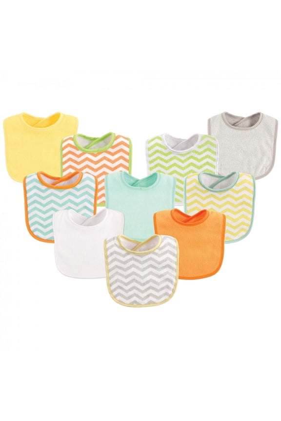 Baby Cotton Terry Bibs 10pk, Neutral Chevron, One Size