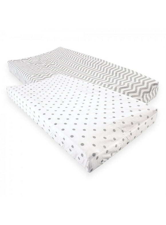 Luvable Friends Baby Fitted Changing Pad Cover, Gray Chevron Dot, One Size