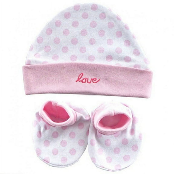 Luvable Friends Baby Girl Cap and Booties Set, Pink, One Size