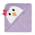 thumbnail image 1 of Luvable Friends Baby Girl Cotton Animal Face Hooded Towel, Purple Penguin, One Size, 1 of 4