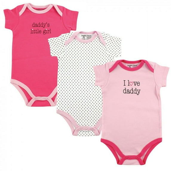 Luvable Friends Baby Girl Cotton Bodysuits 3pk, Girl Daddy, 0-3 Months