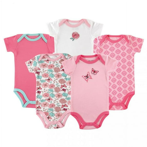 Luvable Friends Baby Girl Cotton Bodysuits 5pk, Butterfly, 3-6 Months