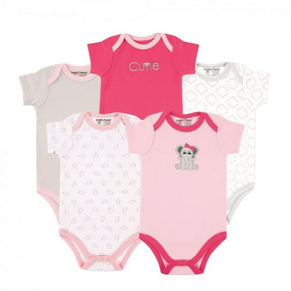 Luvable Friends Baby Girl Cotton Bodysuits 5pk, Elephant, 9-12 Months