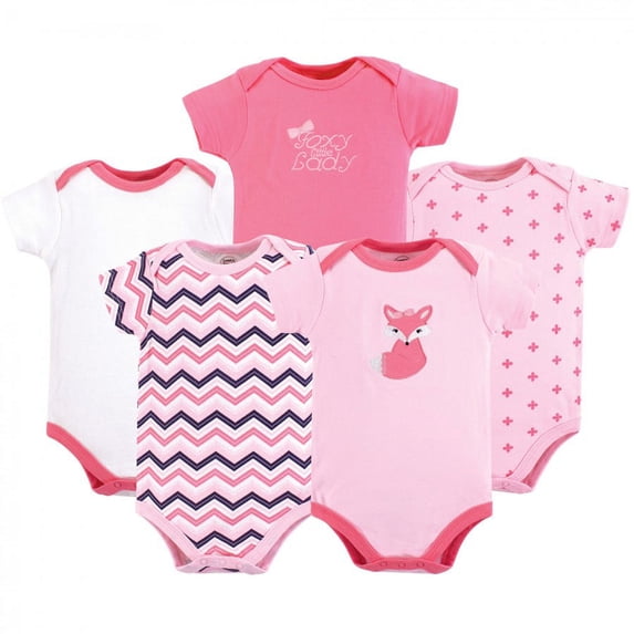 Luvable Friends Baby Girl Cotton Bodysuits 5pk, Foxy, 0-3 Months