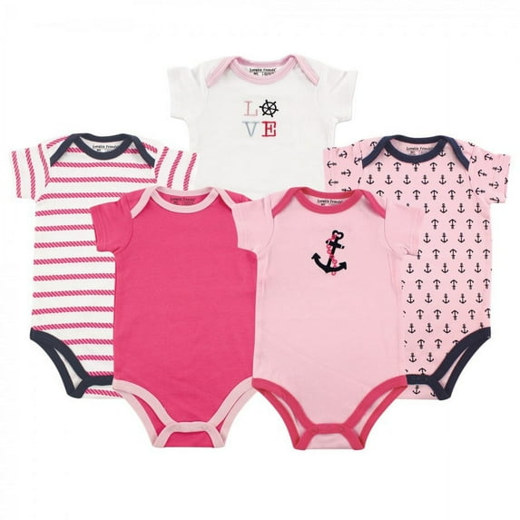 Luvable Friends Baby Girl Cotton Bodysuits 5pk, Girl Nautical, 18-24 Months