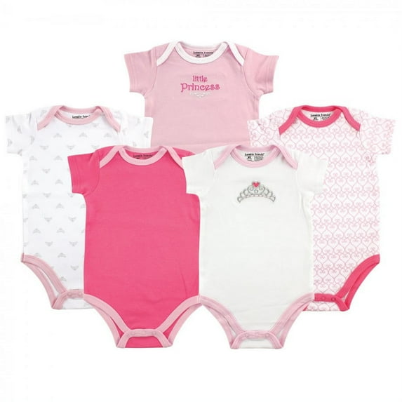 Luvable Friends Baby Girl Cotton Bodysuits 5pk, Tiara, 6-9 Months
