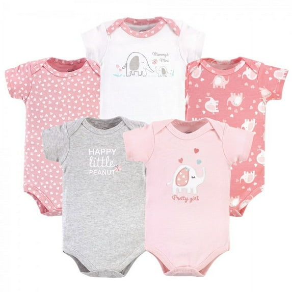 Luvable Friends Baby Girl Cotton Bodysuits, Girl Basic Elephant, 0-3 Months