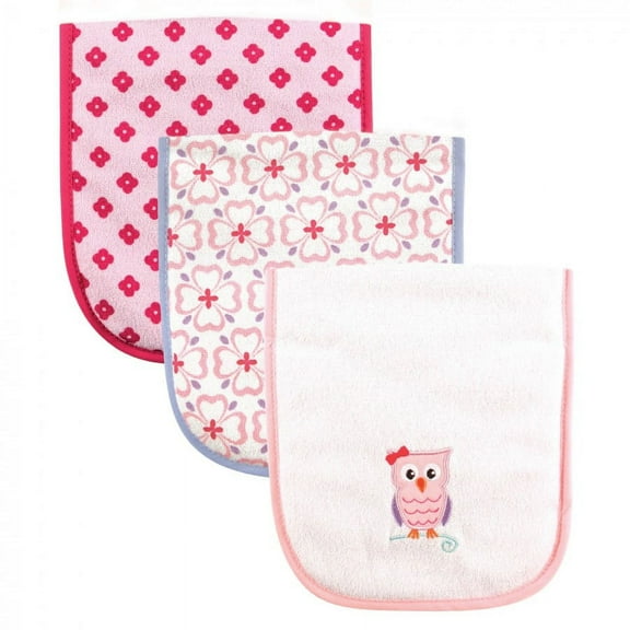 Luvable Friends Baby Girl Cotton Burp Cloths with Fiber Filling 3pk, Owl, One Size